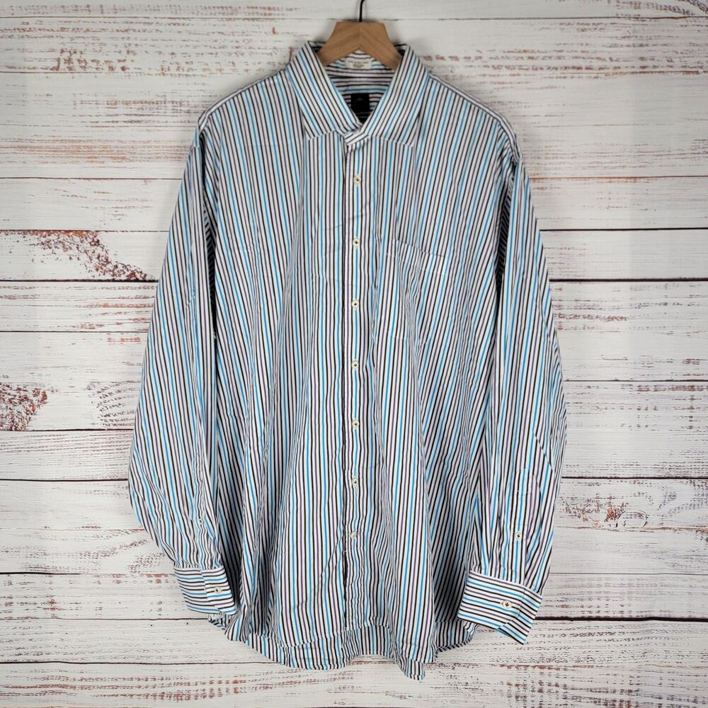 Peter Millar Mens Size 2XL Striped Button Up Long Sleeve Dress Shirt 100% Cotton